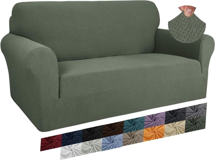Jacquard bankovertrek super stretch antislip liefdeszitje bankhoes huisdiervriendelijke Loveseat hoezen 2-zits legergroen
