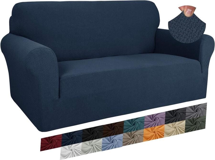 Jacquard bankovertrek voor 2-zits bank superstretch antislip honden huisdiervriendelijk marineblauw Loveseat hoes