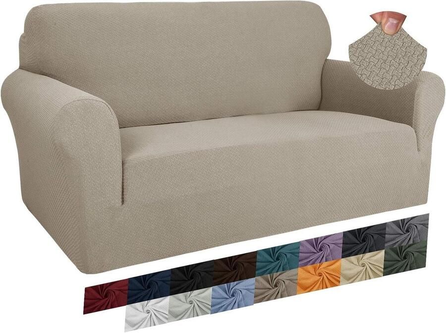 Jacquard bankovertrek voor 2-zits super stretch antislip liefdeszitje honden huisdiervriendelijke Loveseat hoezen kaki