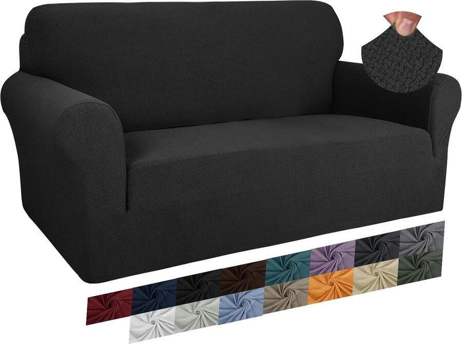 Jacquard bankovertrek voor 2-zitsbank super stretch antislip huisdiervriendelijke Loveseat hoes zwart