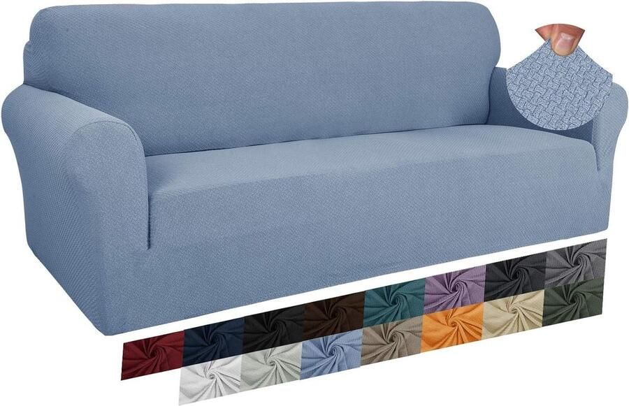Jacquard bankovertrek voor 3-zits bank super stretch antislip huisdiervriendelijk lichtblauw 1-delige hoes