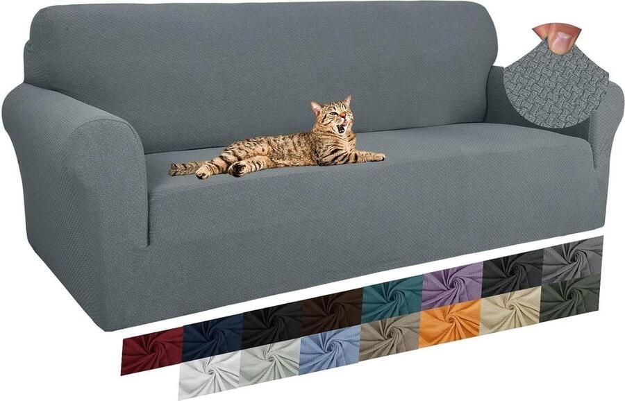 Jacquard bankovertrek 3-zits super stretch antislip huisdiervriendelijk lichtgrijs