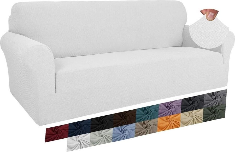Jacquard bankovertrek voor 3-zits bank super stretch antislip huisdiervriendelijk wit