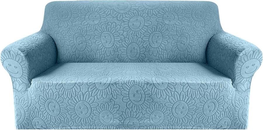 Jacquard Bankovertrekken 2-zits Antirimpel Super Stretch Loveseat Bankhoezen Bankbescherming voor Kinderen en Huisdieren Azuurblauw