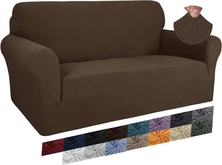Jacquard bankovertrekken 2-zits super stretch antislip liefdeszitje bankhoes honden Loveseat hoezen donkere koffie