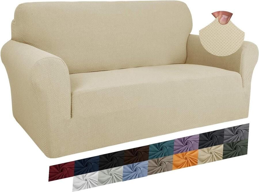 Jacquard bankovertrek voor 2-zits bank super stretch antislip huisdiervriendelijke Loveseat hoes lichtbeige