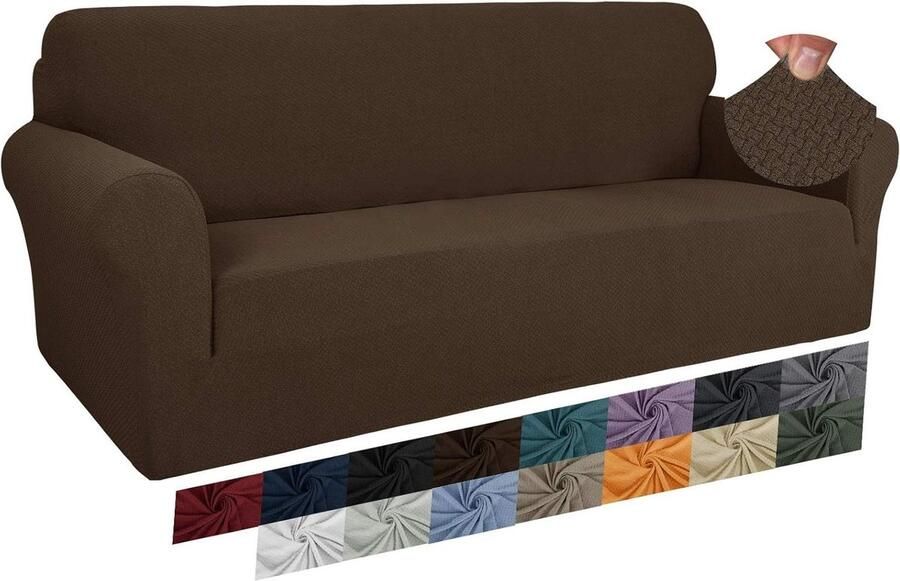 Jacquard bankovertrekken voor 3-zits bank super stretch antislip honden huisdiervriendelijk donkere koffie