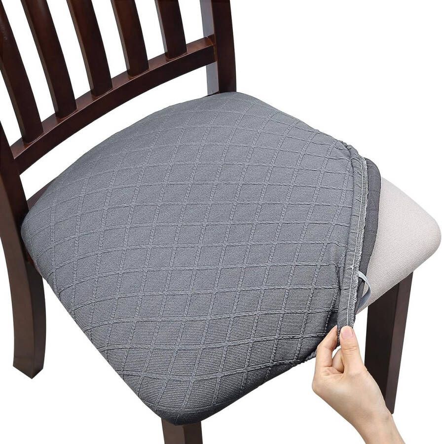 Jacquard Eetkamerstoel Stoelhoezen- Stretch Spandex Geen rugleuning Eetkamerstoel Stoelbeschermer Hoes Verwijderbaar Wasbaar voor hoge bureaustoelen Lichtgrijs 4 stuks