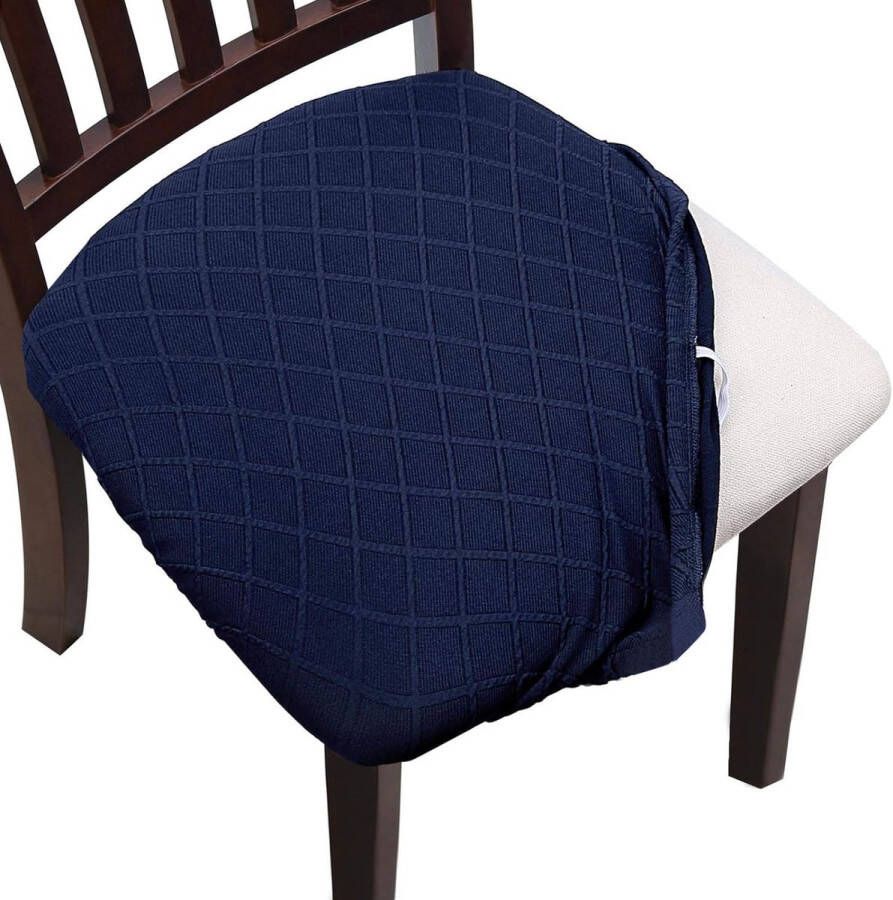 Jacquard Eetkamerstoel Stoelhoezen Stretch Spandex Geen rugleuning Eetkamerstoel Stoelbeschermer Hoes Verwijderbaar Wasbaar voor hoge bureaustoelen Donkerblauw 4 stuks