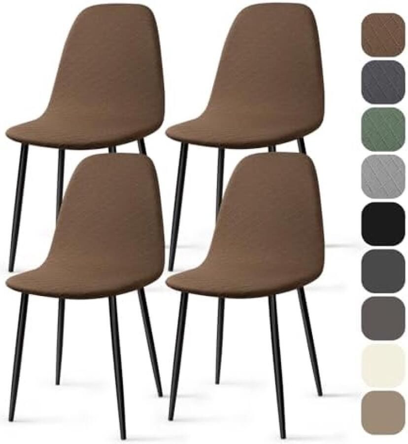 Jacquard Eetstoelhoezen Universele Elastische Stoelhoezen Armloze Stoelbekleding Afneembare Wasbare Stoelhoes voor Thuis Hotel Restaurant Feest (Bruin 4 Stuks)