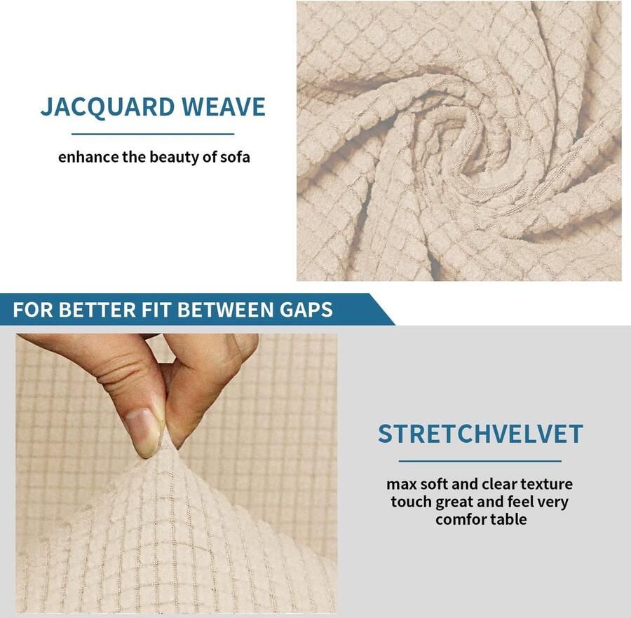 Jacquard elastische hoekbankovertrek 5-zits Universele pasvorm 7 stuks Beige Hoogwaardig
