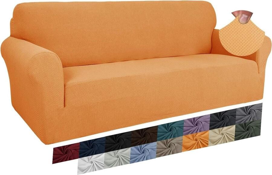 Jacquard bankovertrek voor 3-zits bank super stretch antislip huisdiervriendelijk oranje