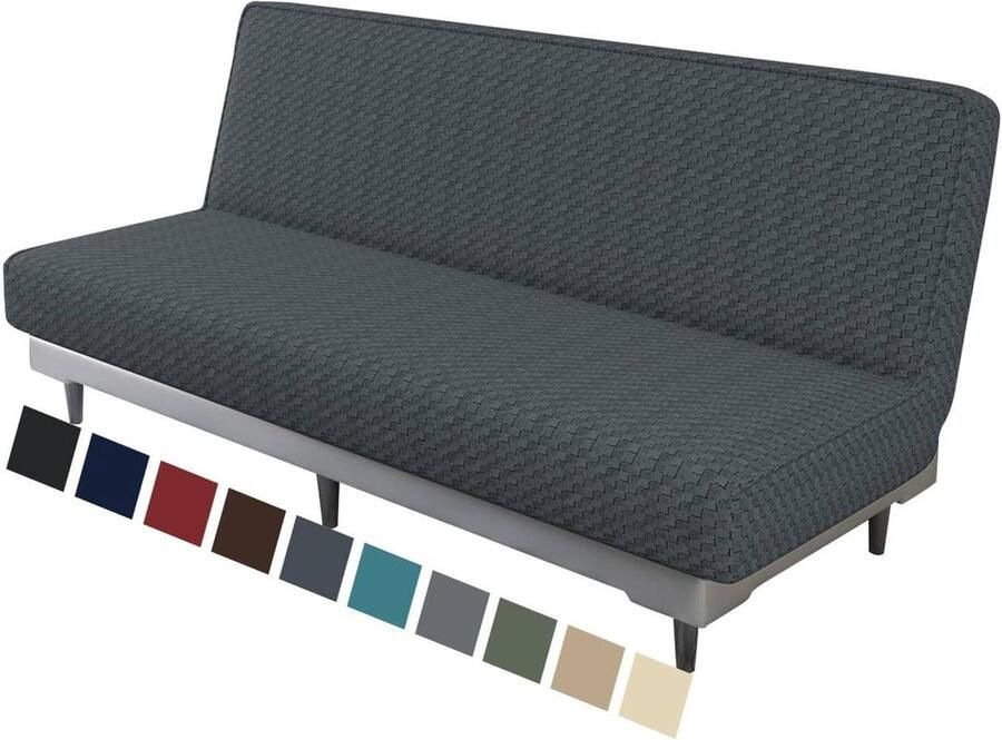 Jacquard Futon Cover Stretch Armless Sofa Cover Zachte Hoes met Elastische Bodem Dikke Slaapbank Meubels Protector Futon Donkergrijs