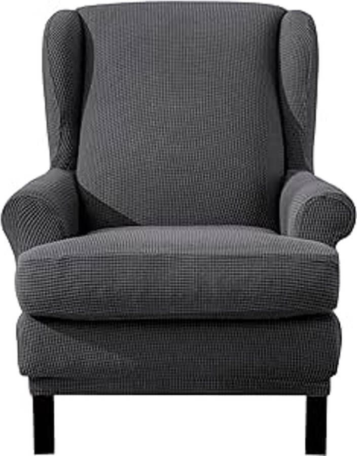 Jacquard Leunstoelhoezen stoelovertrek fauteuil overtrek stoelhoes elastisch stretch hoes voor oorfauteuil (Donkergrijs)