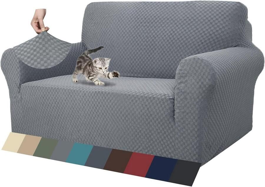 Jacquard Loveseat Bankhoezen Super Stretch Antislip Huisdiervriendelijk Bescherming voor 2-zitsbanken Lichtgrijs