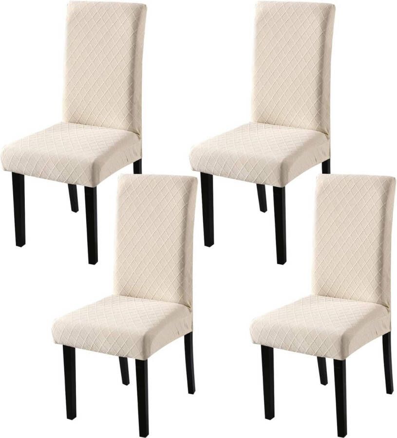 Jacquard Reliëf Stoelhoes Stretch Seat Hoes voor Eetkamer Kantoor Hotel Bruiloft (Beige Set van 4)