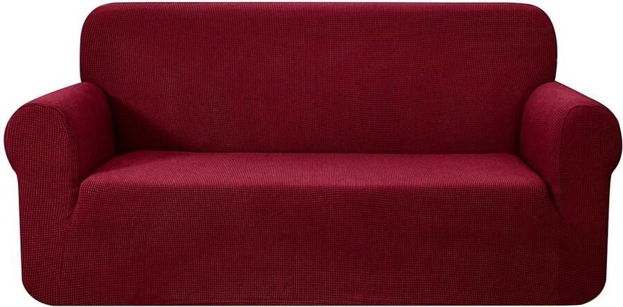 Jacquard ruiten stretch stof bankhoes stijlvolle sofa hoes voor 3-zits bank duurzame meubelbeschermer wijnrood 1 stuk