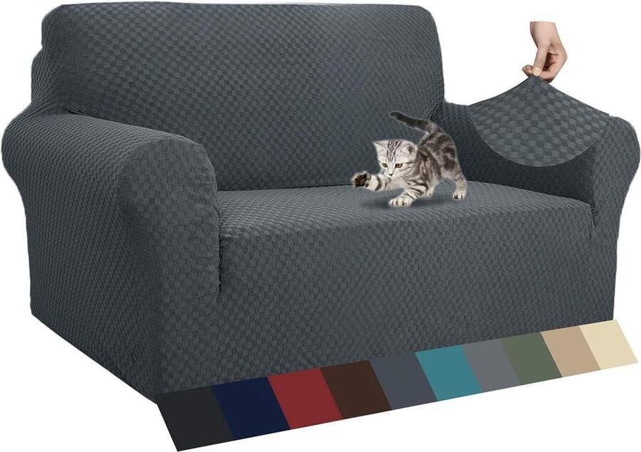 Jacquard Sofa Cover for 2 Seater Super Stretch Non-Slip Love Seat Couch Cover Pet Friendly Furniture Protector Loveseat Slipcovers Dark Grey