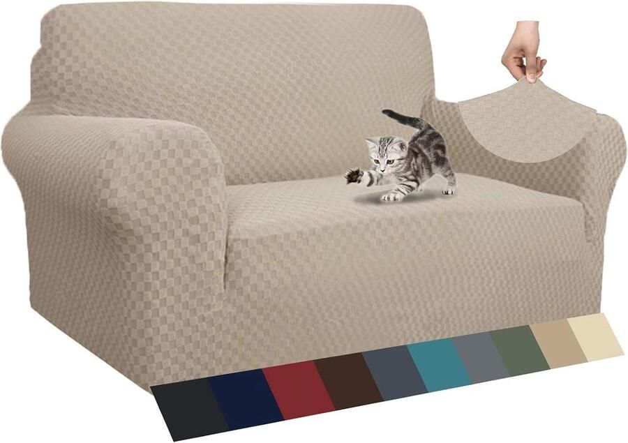 Jacquard Sofa Cover Super Stretch Non-Slip Love Seat Couch Cover for Dogs Pet Friendly Furniture Protector Loveseat Slipcovers 2 Seater Khaki