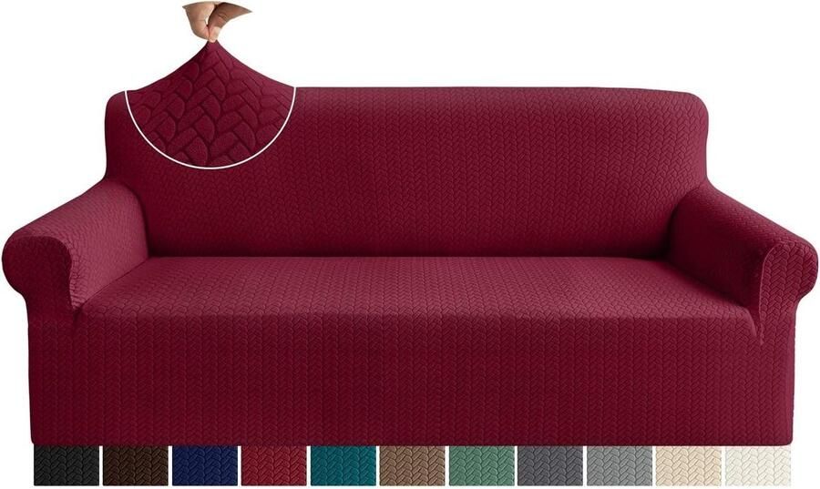 Jacquard Sofa Cover Tarweoren 3 Sizter Wijnrood