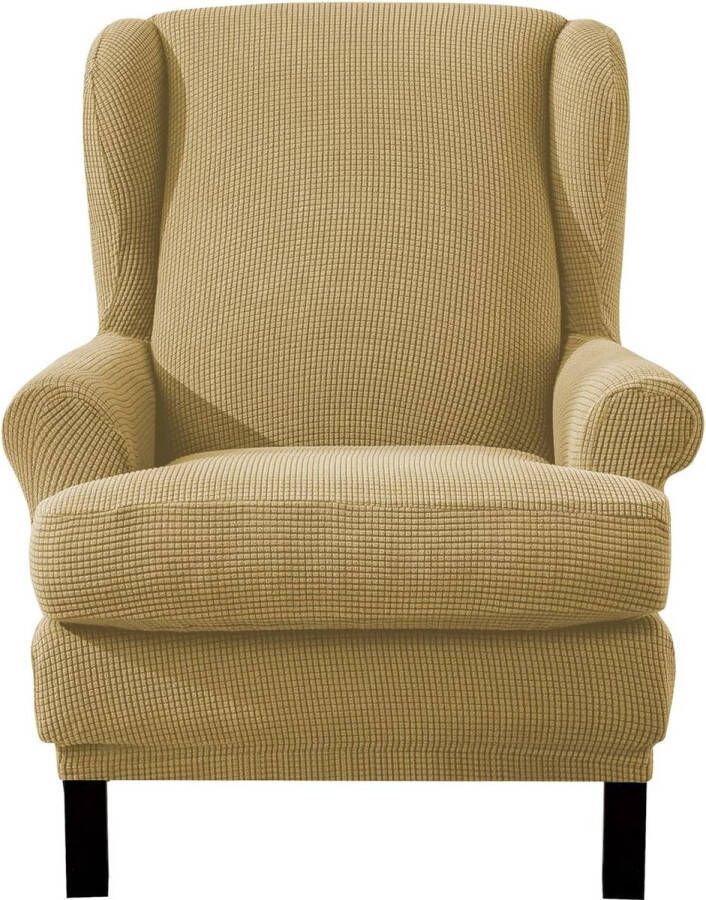 Jacquard stoelhoes fauteuilhoes elastische stretchhoes voor vleugelstoel (geel)