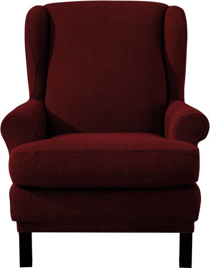 Jacquard stoelhoes fauteuilhoes elastische stretchhoes voor vleugelstoel wijnrood
