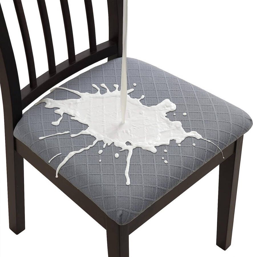 Jacquard Stoelhoes waterdicht stretch spandex geen rugleuning eetkamerstoelhoes afneembaar wasbaar voor kantoor woonkamer slaapkamer keuken (6 loodgrijs)