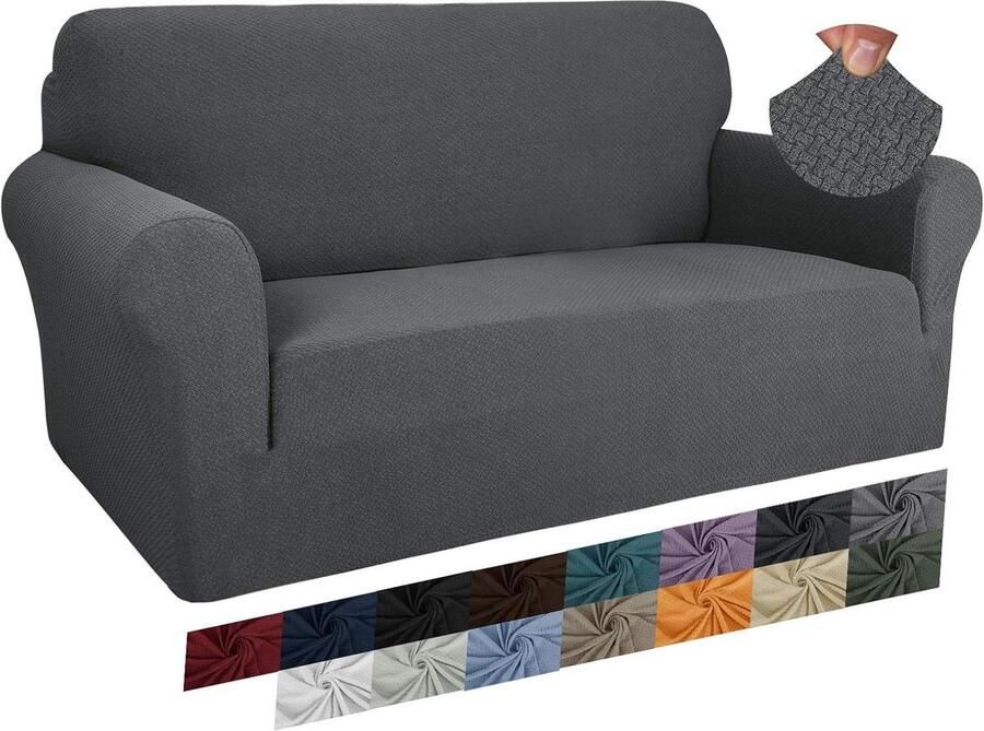 Jacquard stretch bankhoes voor 2-zitsbank antislip donkergrijs