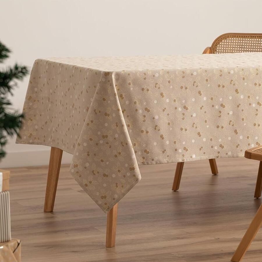 Jacquard Tafelkleed voor Kerstmis Beige Goud 140 x 200 cm Katoen