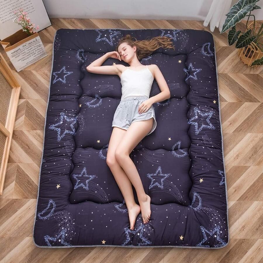 ShopHaven Japanse Vloermatras Futon Matras Dikke Tatami Mat Opvouwbaar en Oprolbaar Isolatiematras Slaapmat voor Studenten Logees en Loungegebruik 150x200 cm Maan en Ster Design - Foto 2