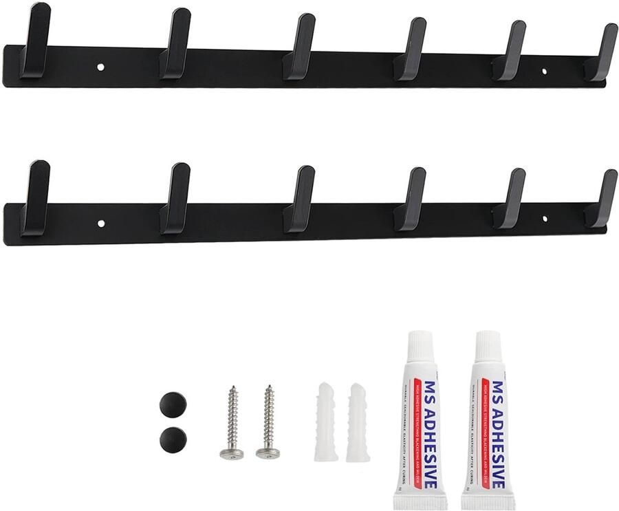 Jashaken haakrail stoere wandkapstok 12 haken zwart