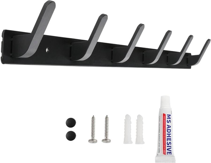 Jashaken haakrail stoere wandkapstok met 6 haken zwart