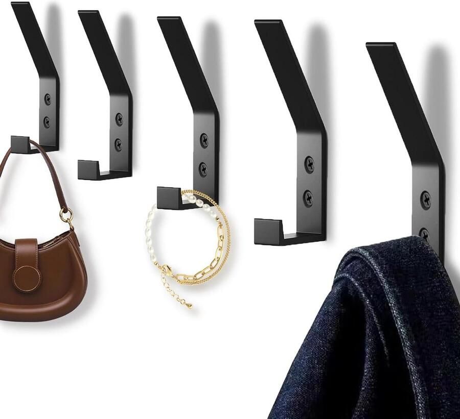 Jashaken Kledinghaken Haakjes om te Schroeven Moderne Kapstokhaken Wandhaken Hoge Sterkte Haken voor Keuken Badkamer 5 Stuks Zwart