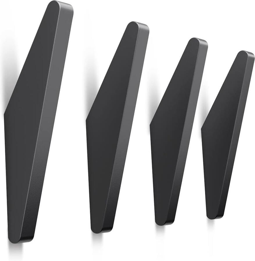 Jassenhaken Zwarte 4 Driehoek Jassenhaken voor Muur Kinderen Haken Heavy Duty Aluminiumlegering Ophangen Jasje Hond Lood Mat Zwart