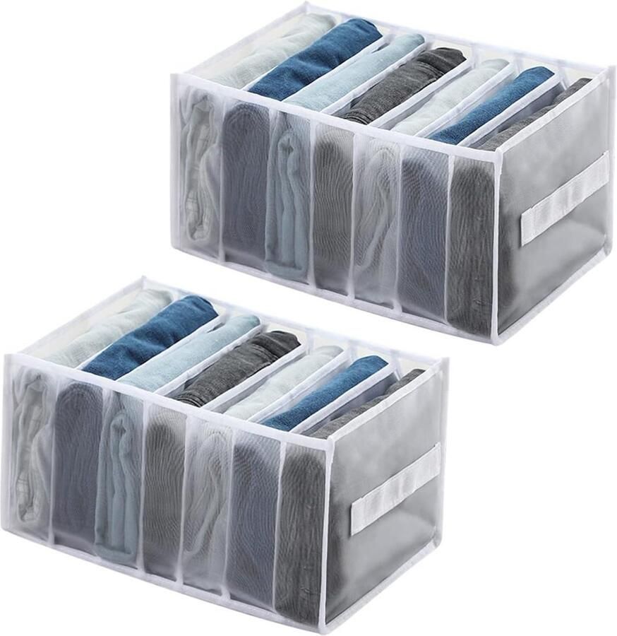 Je kunt de titel als volgt aanpassen:2pcs Foldable Washable Drawer Storage Box with Handle Compartment 7 Compartments for Clothing Jeans Leggings Socks T-Shirts (White)
