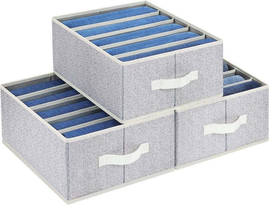 Jeans lade-organizer 3 stuks kledingkast organizer opvouwbare opbergdoos met bodemplaat kastorganizer met vakken voor jeans truien lichtgrijs 5 roosters