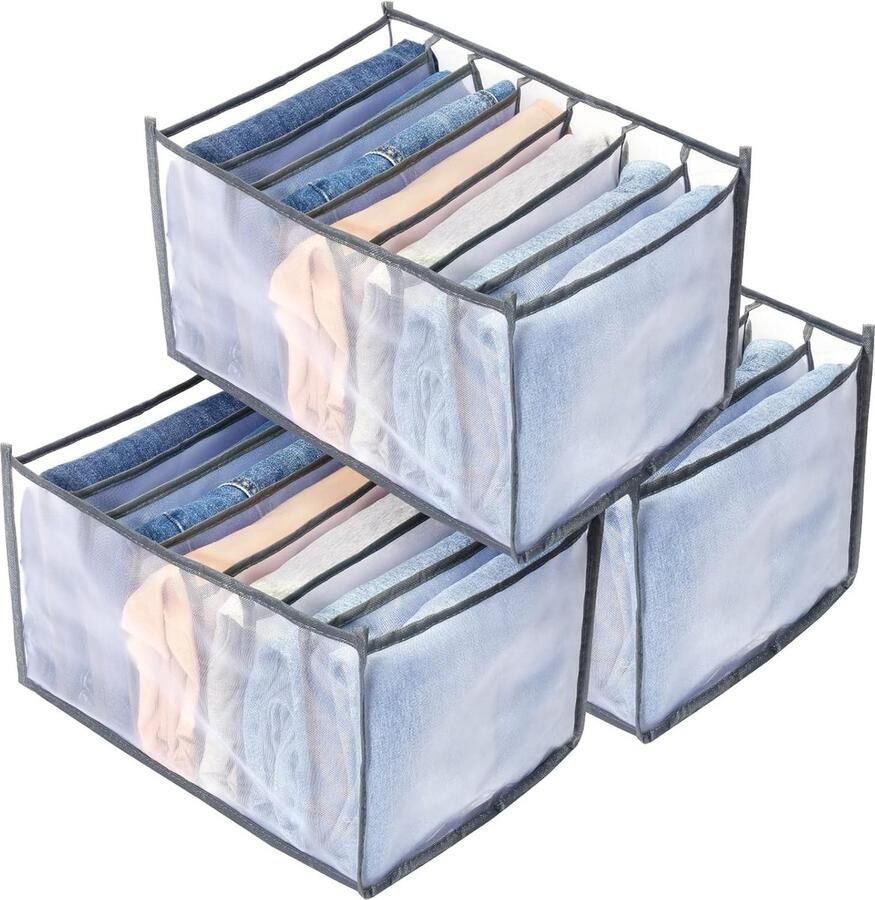 Jeansvak opbergdoos kast 3 stuks opvouwbare kledinglade grijs 36 * 25 * 20 cm wasbaar gaasverdeler voor kleding broeken jeans T-shirt ondergoed