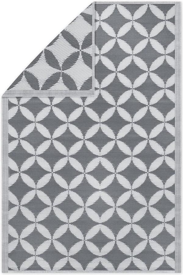 JEMIDI buitentapijt modern cirkelpatroon tuintapijt 120 x 180 cm voor tuin balkon binnenshuis lichtgrijs wit patroon Tuintapijt