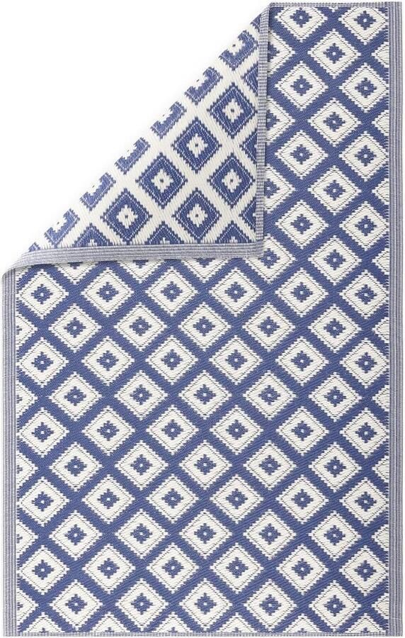 JEMIDI rechthoekig tuintapijt met patroon blauw Buitenkleed 120 x 180 cm voor tuin balkon en binnenshuis Tuintapijt