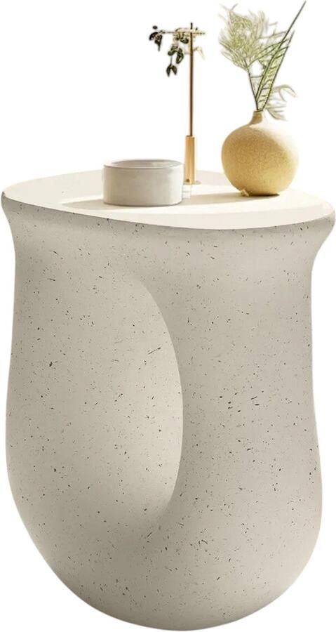 JerMore Handgemaakte Ovale Betonlook Bijzettafel – Voor Binnen en Buiten – 42.5x33x45 cm – White