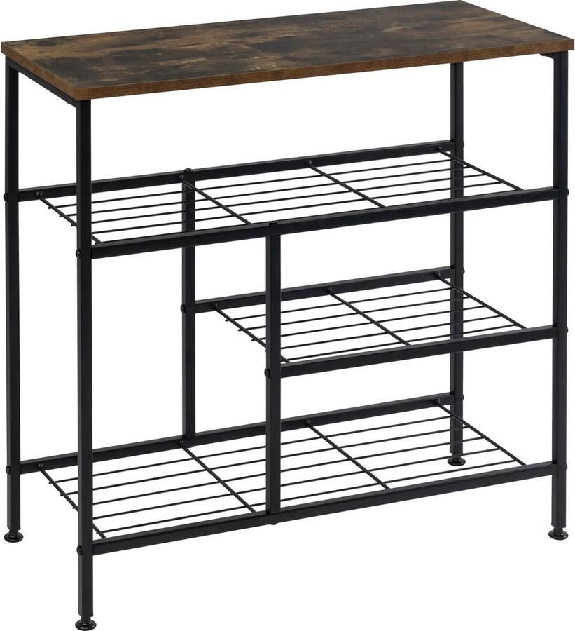 Eszenzics™ Industrieel schoenrek Stoer en robuust Zwart metalen frame Vintage houtlook 4 laags 70x71x30 cm Tot 50kg