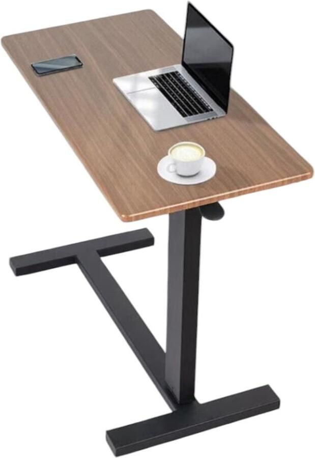 Jermore Overbed Tafel – Verstelbaar Zwart & Eiken 80x40x66-89 5cm Rollende Wielen Nachtkastje & Laptopbureau