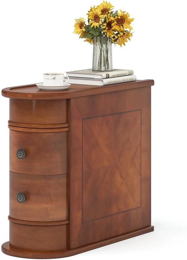 JerMore Smalle Bijzettafel met Opberglades – 60x27x60 cm – Retro Bruin – Volledig Gemonteerd – Voor Woonkamer Slaapkamer of Kantoor