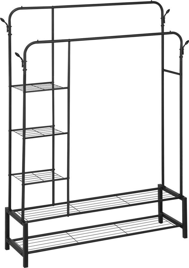 RM Store Kapstok Met Opslag Kledingrek Kapstok Staand Garderoberek Jassenrek Kleerhanger 2 Kledingrails 130 x 33.5 x 164 cm