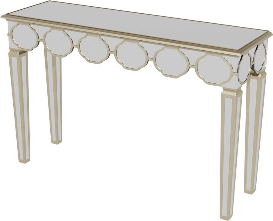 Jermore tafel Moderne Rechthoekige Zilveren Gespiegelde Consoletafel met Gouden Rand 120x35x76cm Duurzaam MDF & Glas Eenvoudig te Monteren