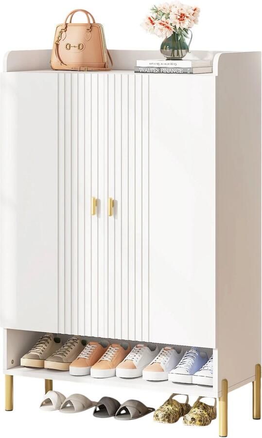 JerMore Verstelbare Schoenenkast 6-Laags – 75 x 35 x 110 cm – Stijlvol wit goud – Max. 20 paar schoenen – Met deuren en tafelblad