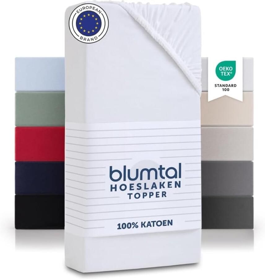 Jersey hoeslaken voor topper 180 x 200 cm Oeko-Tex-gecertificeerd 100% katoen voor matrassen tot 25 cm hoog wit