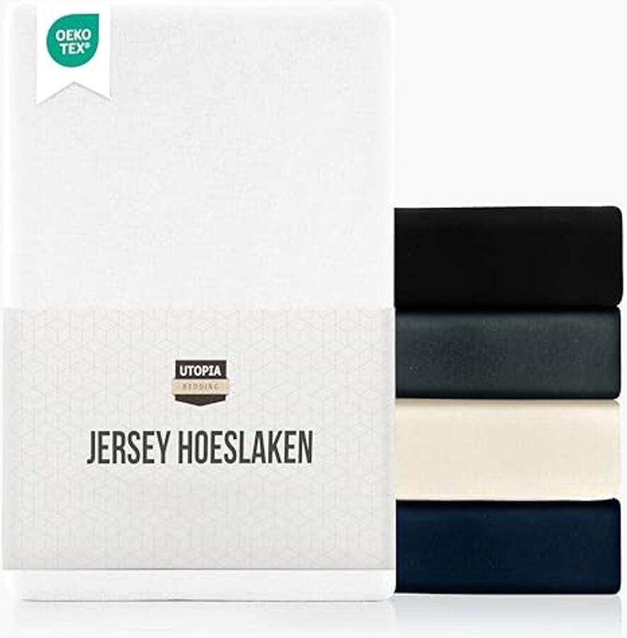 Jersey Hoeslaken Wit 120 x 200 cm Geschikt Voor Dikke Matrassen Poly-Katoen
