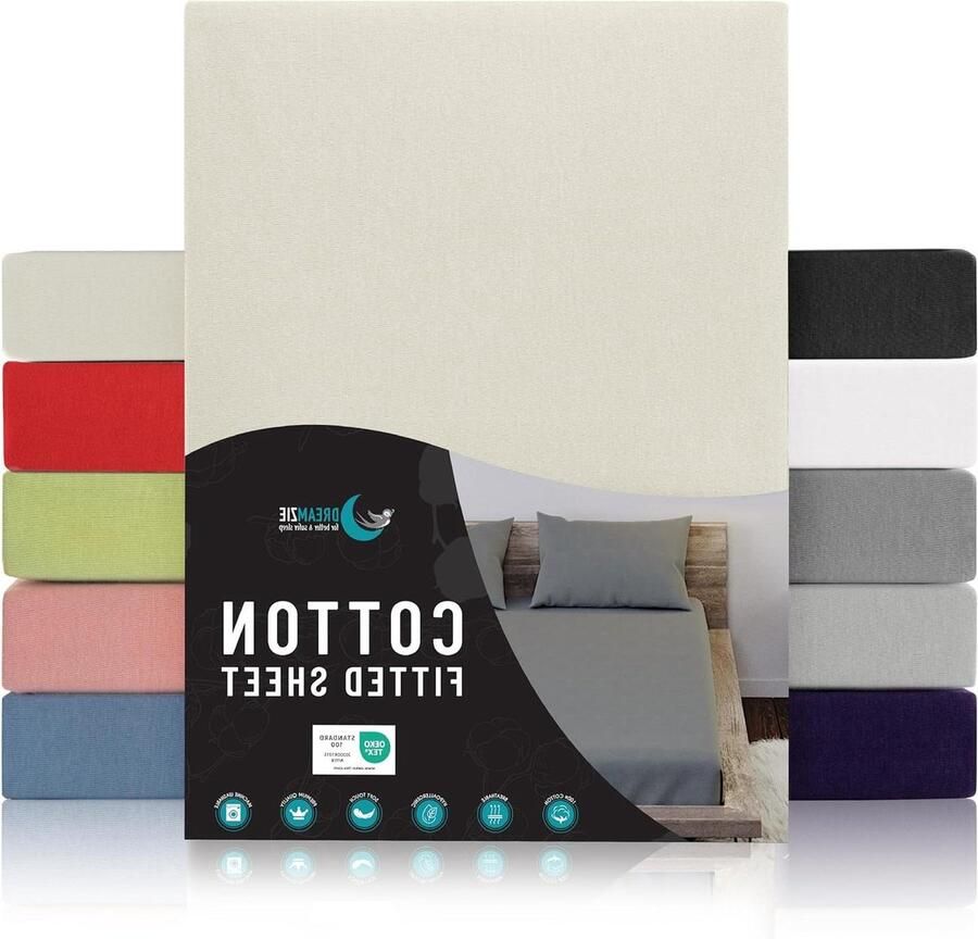 Jersey Katoenen Hoeslakens Beige Voor Matras 90 x 200 x 22 cm OEKO TEX Gecertificeerd Zacht en Hypoallergeen Hoeslakens met Elastiek voor Optimaal Comfort matrasovertrek