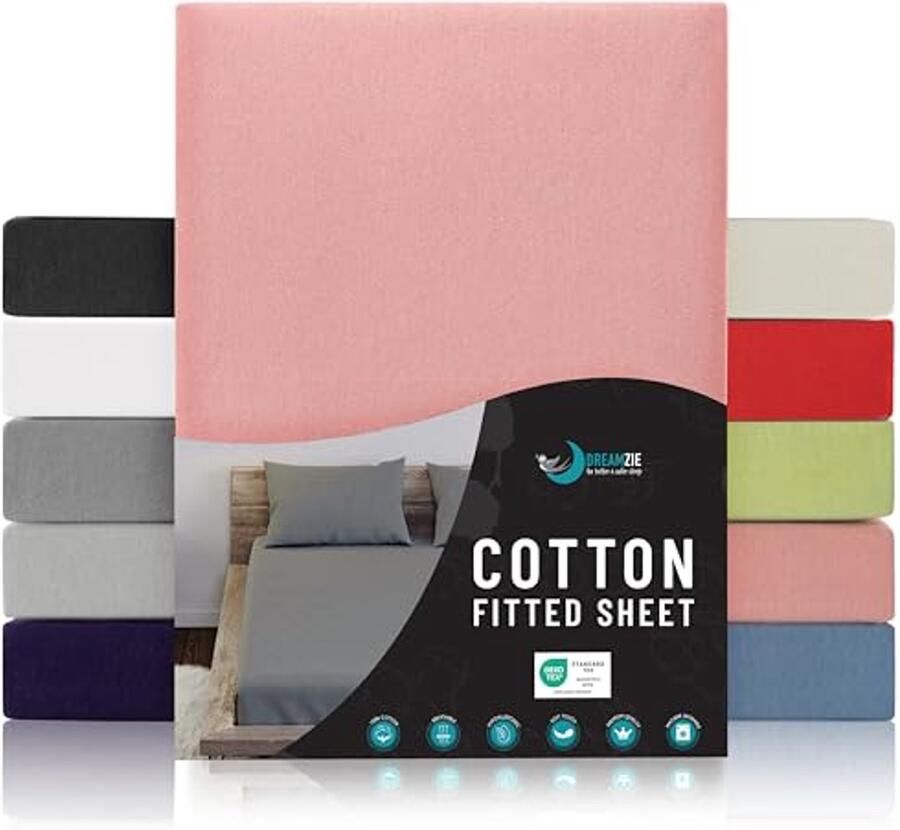 Jersey Katoenen Hoeslakens Roze Geschikt voor Matras 90 x 200 x 22 cm Vrij van Chemische en (OEKO TEX)